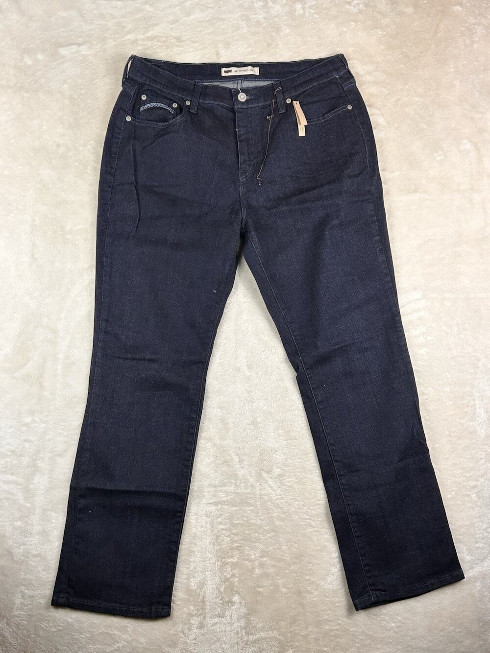 Levi's 505 Straight Leg Jeans Womens Size 14 S/C Blue Dark Wash Stretch Mid Rise